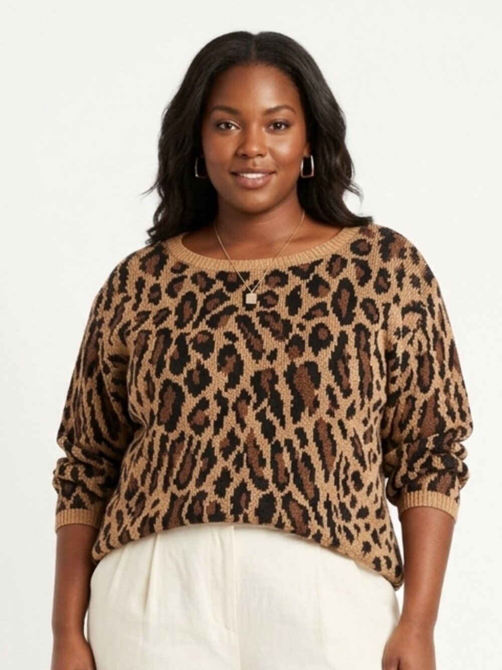 Lauren Ralph Lauren Exclusive Knit Sweater Leopard Linen Blend Pullover 3X